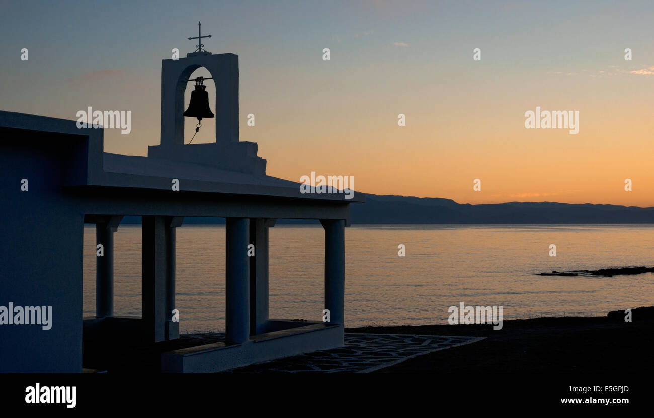 Greek Church by coast at Porto Heli, Argolida, Peloponnese, Greece Stock Photo