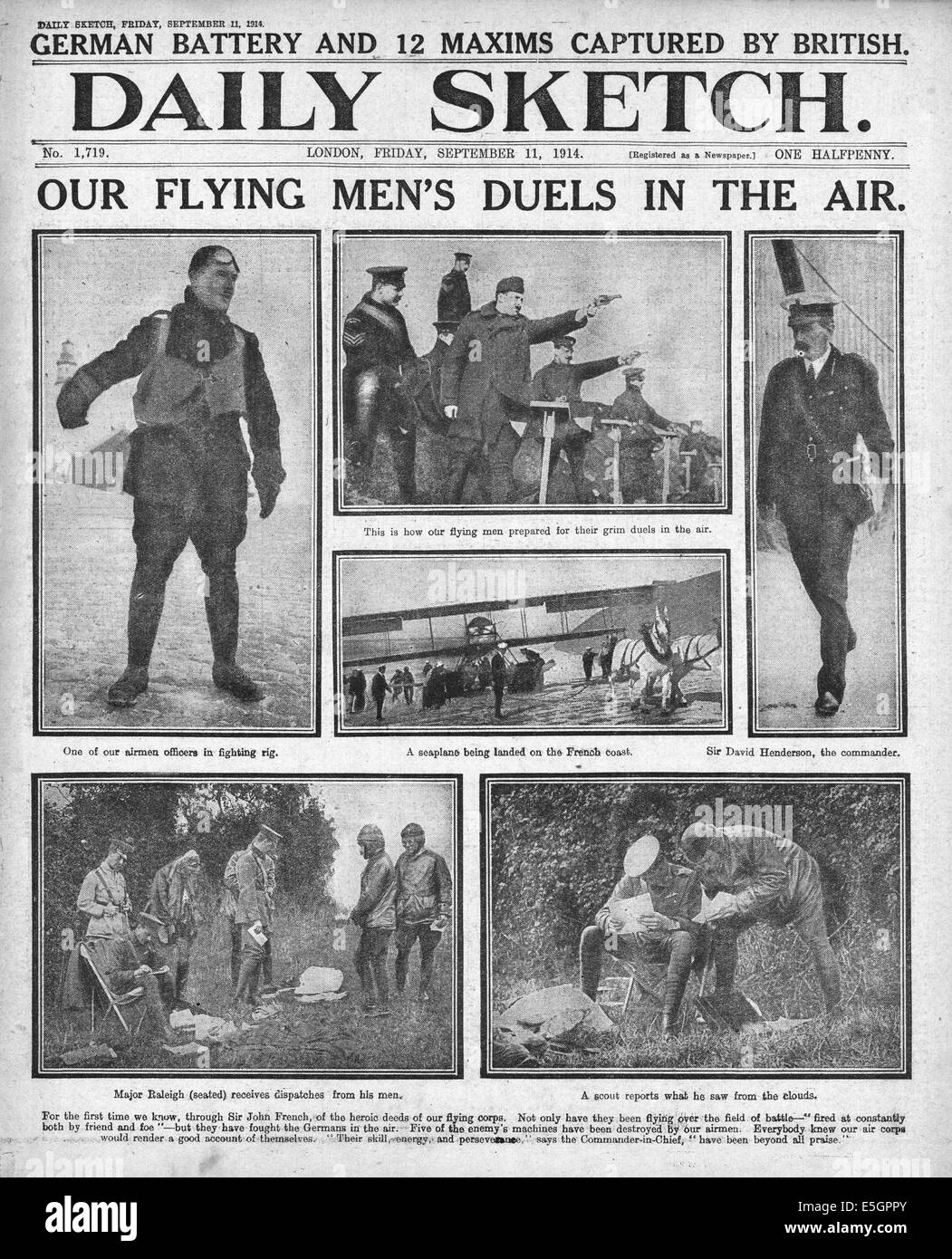 1914 Daily Sketch front page reporting exploits of the British flying core Stock Photo