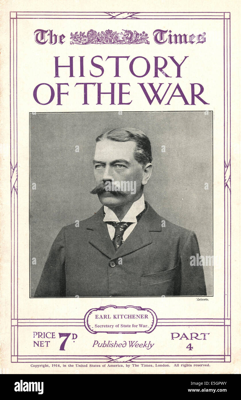 1914 The Times History of the War magazine front page showing a portrait of Earl Kitchener Stock Photo