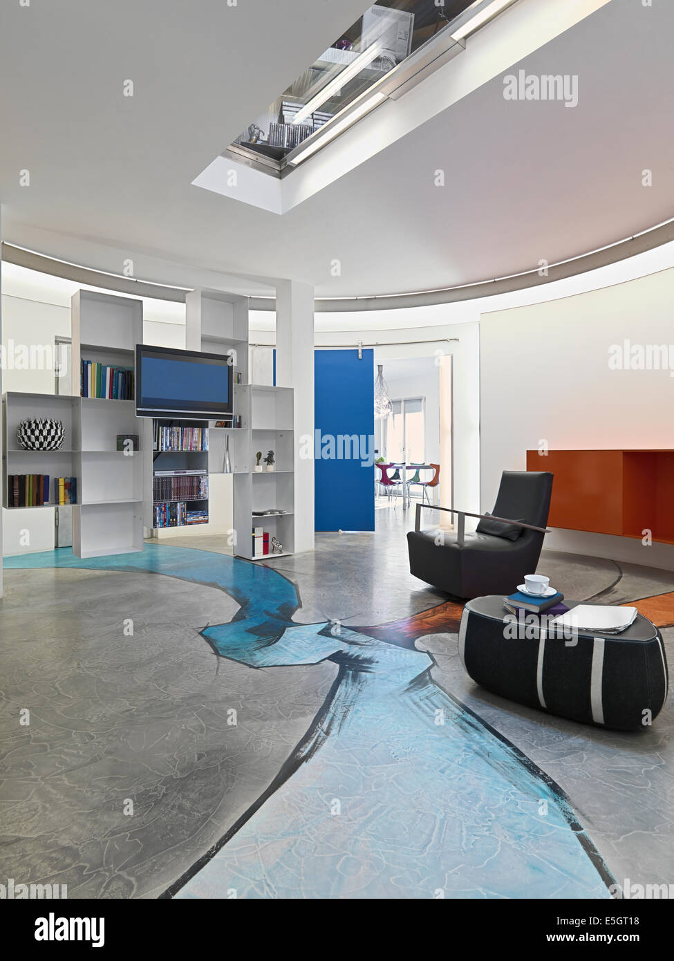 interior view of a modern living room with resin floor decorated Stock Photo