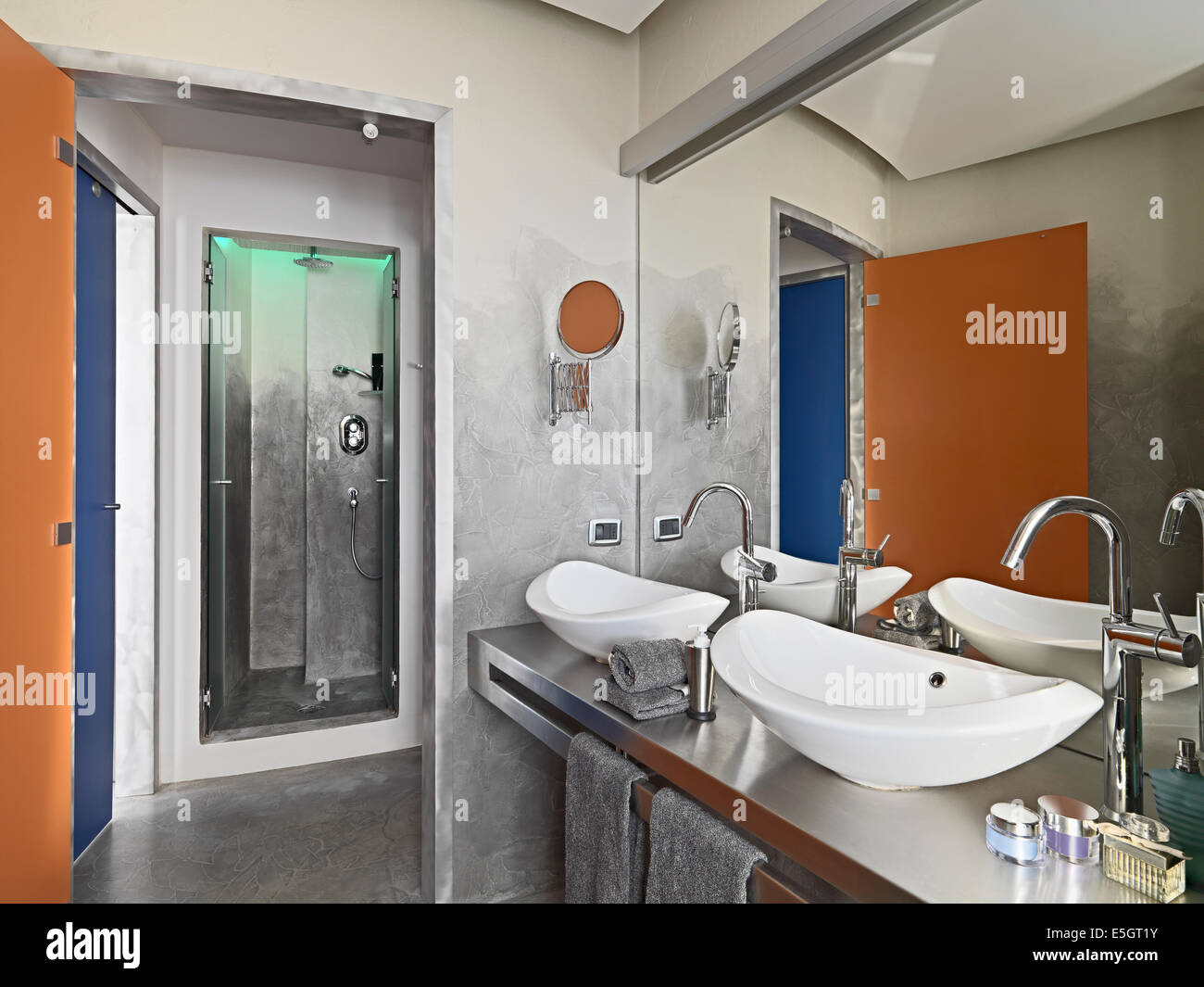 interior view of modern bathroom with closeup on the washbasin Stock Photo
