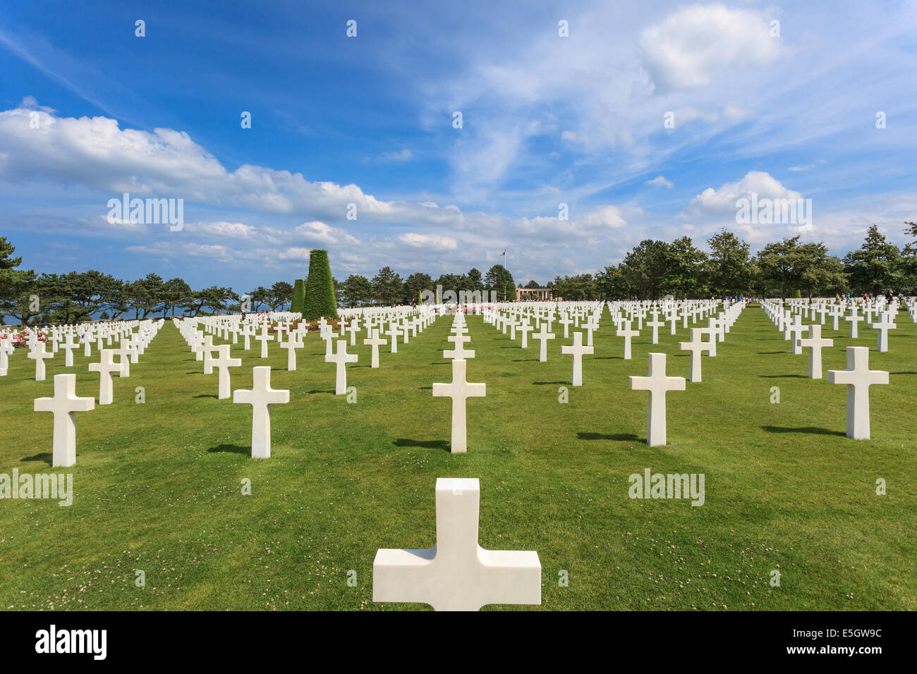 The American cemetery at Omaha Beach, Normandy, France. Here is about 10,000 American soldiers buried. Stock Photo