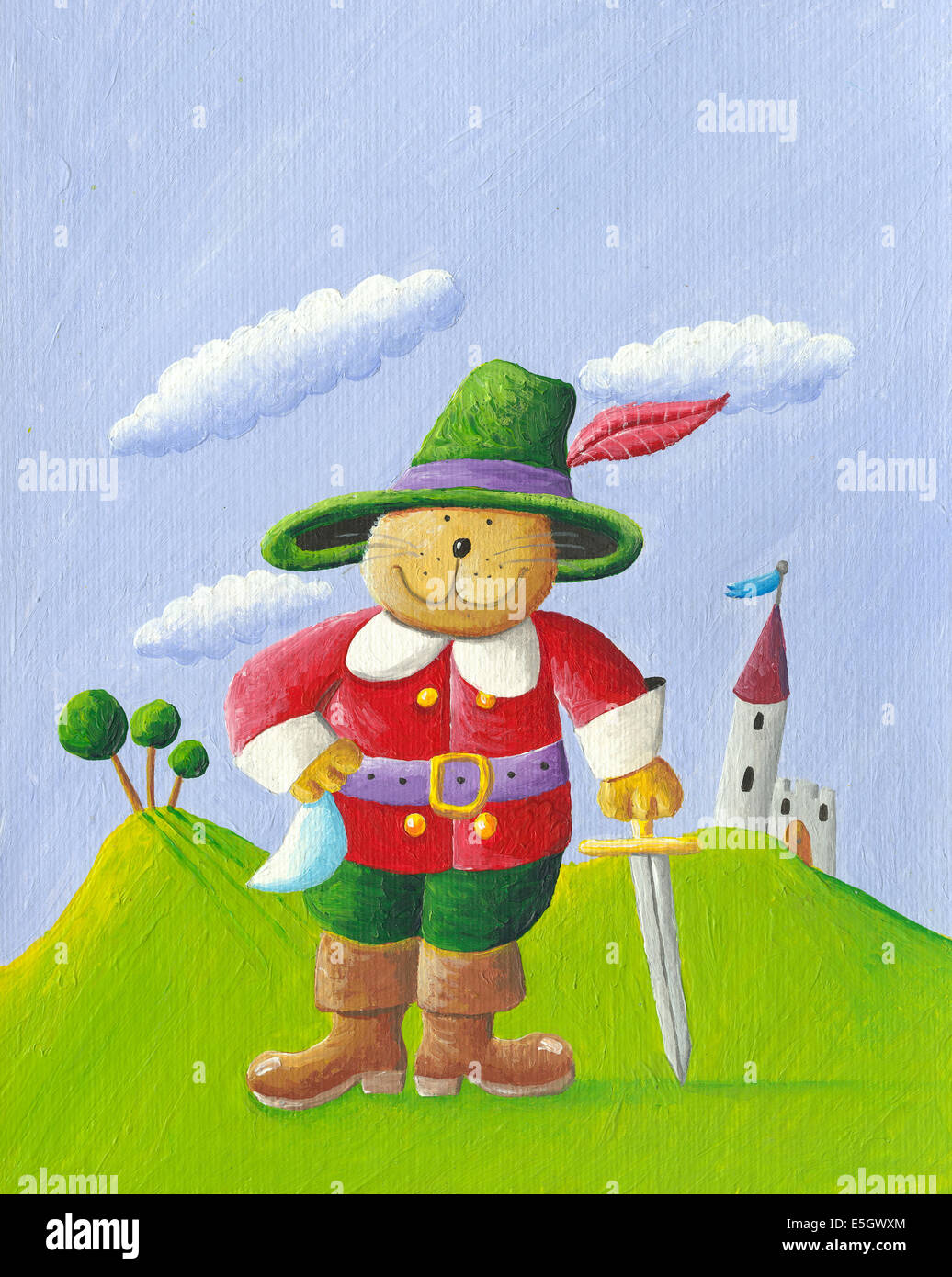 Acrylic illustration of Puss in Boots Stock Photo