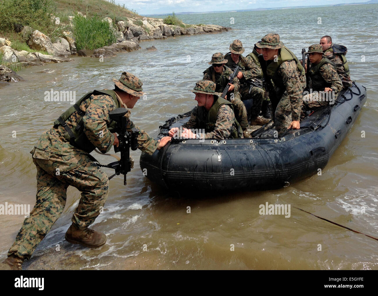 U.S. Marines and Sailors with the 3rd Battalion, 8th Marine Regiment, assigned to Black Sea Rotational Force (BSRF) 14-2, condu Stock Photo