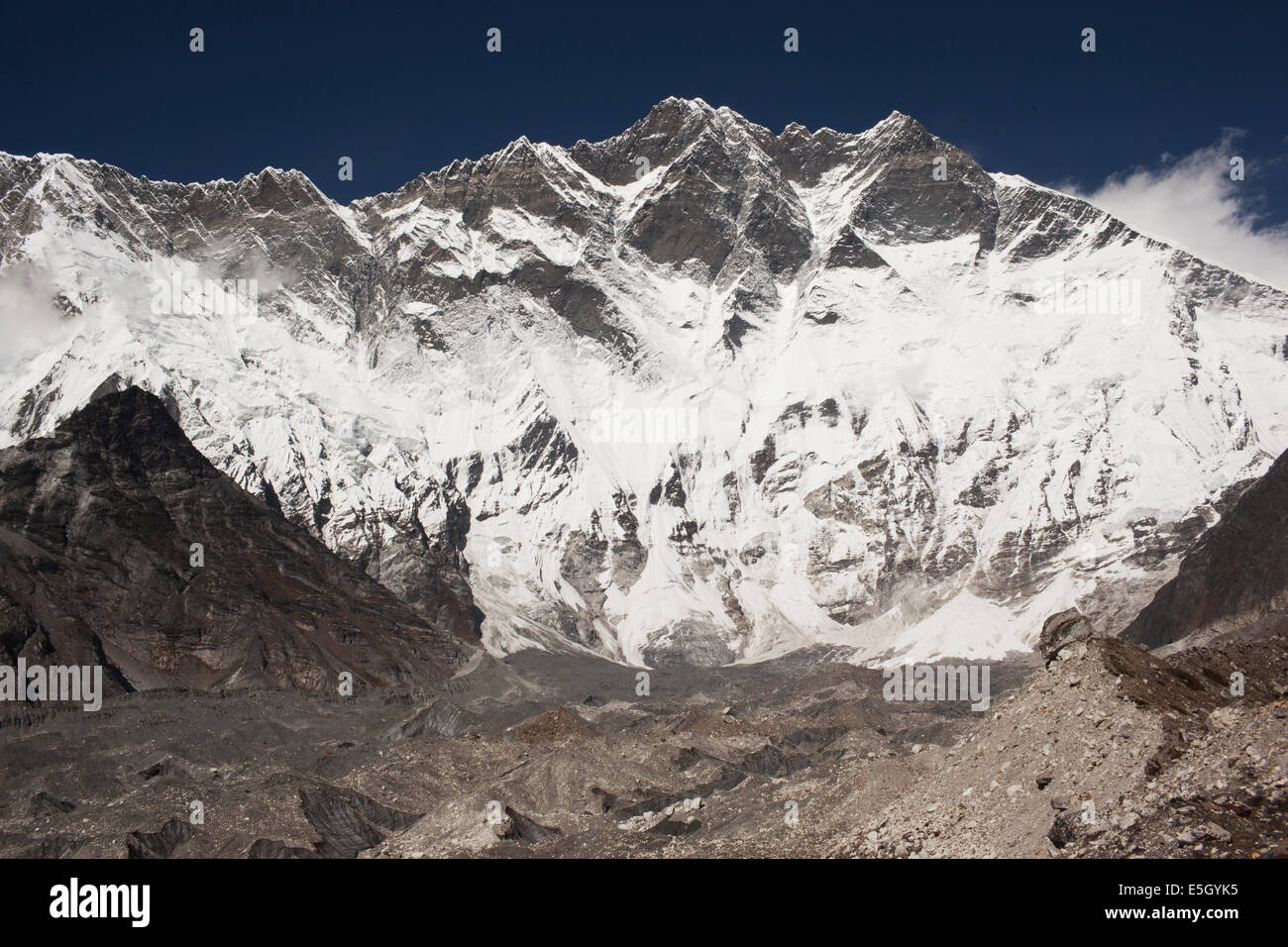The mountain called Lhotse which is the forth highest mountain in the world at 8,414 m Stock Photo
