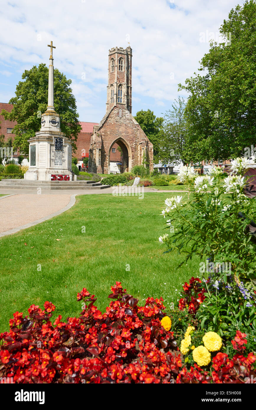 Greyfriars Tower With The War Memorial In The Foreground Tower Gardens King's Lynn Norfolk UK