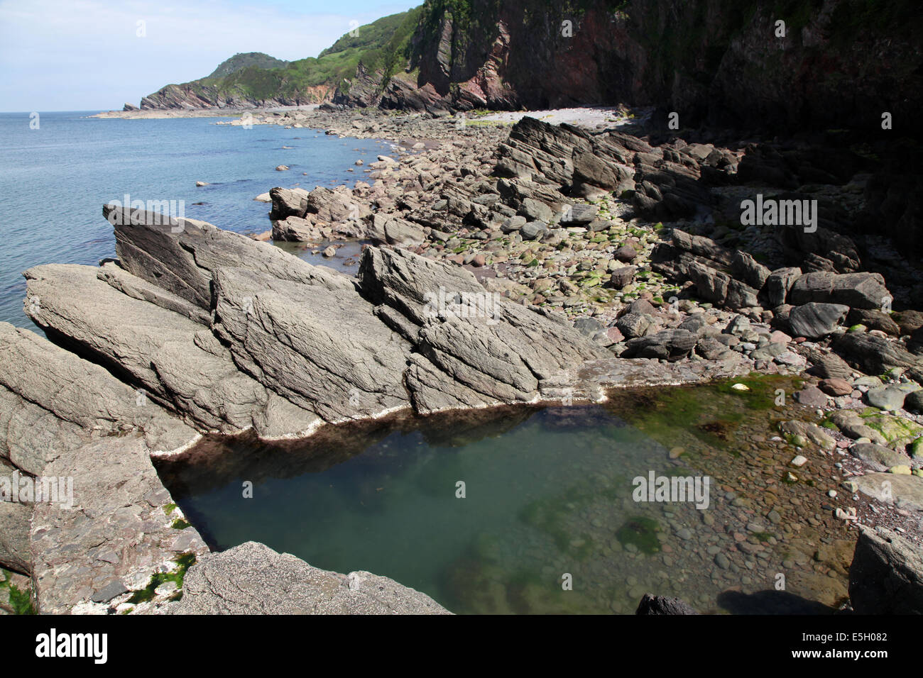This sea pool on the North Devon coast is exposed at low tide and can be used for the less adventurous swimmers Stock Photo