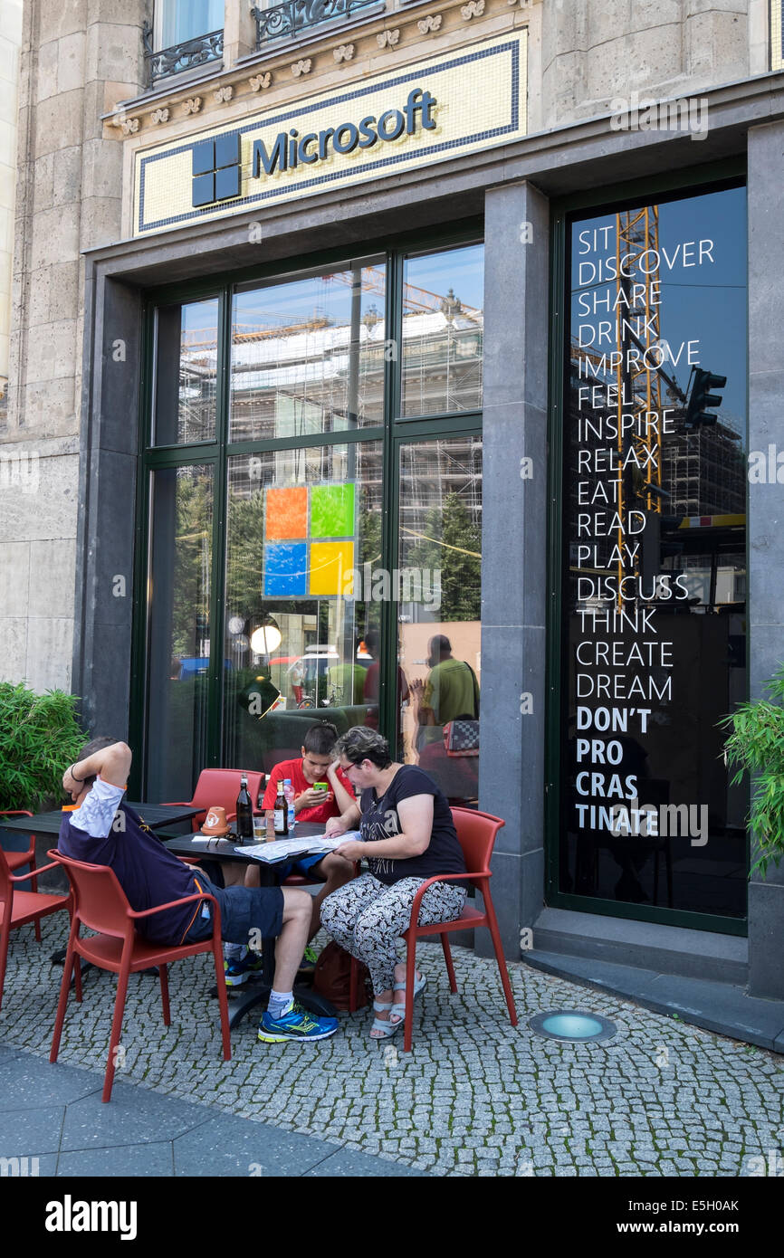 Exterior of new Microsoft Digital Eatery cafe on Unter den Linden in Berlin Germany Stock Photo