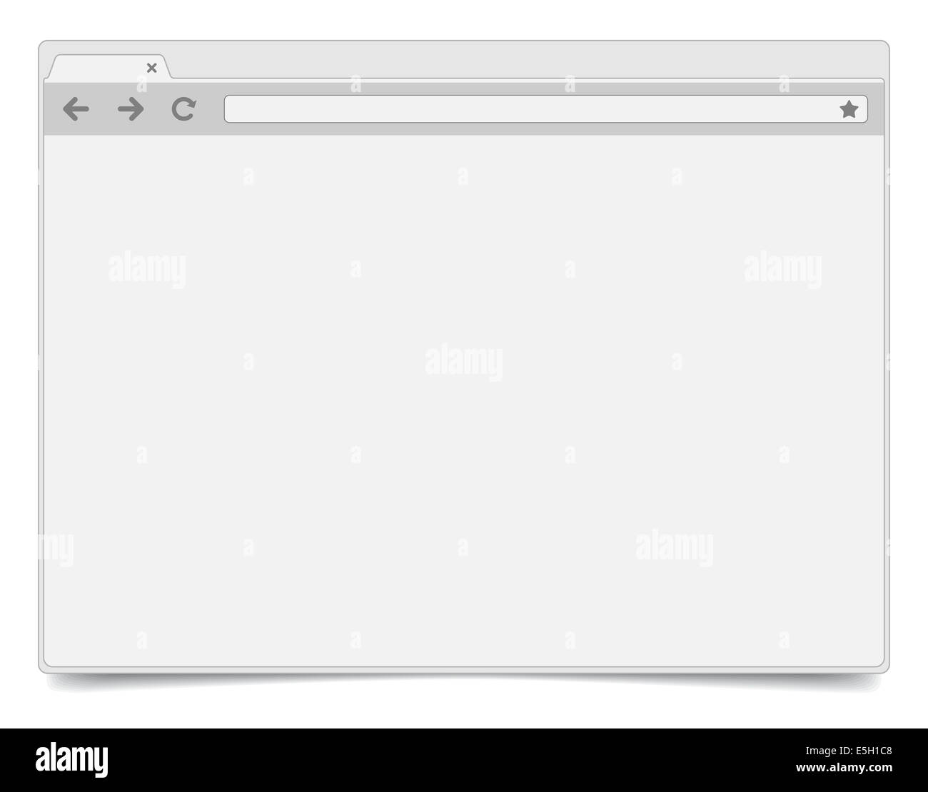 Simple opened browser window on white background with shadow. Browser template / mockup. Stock Photo