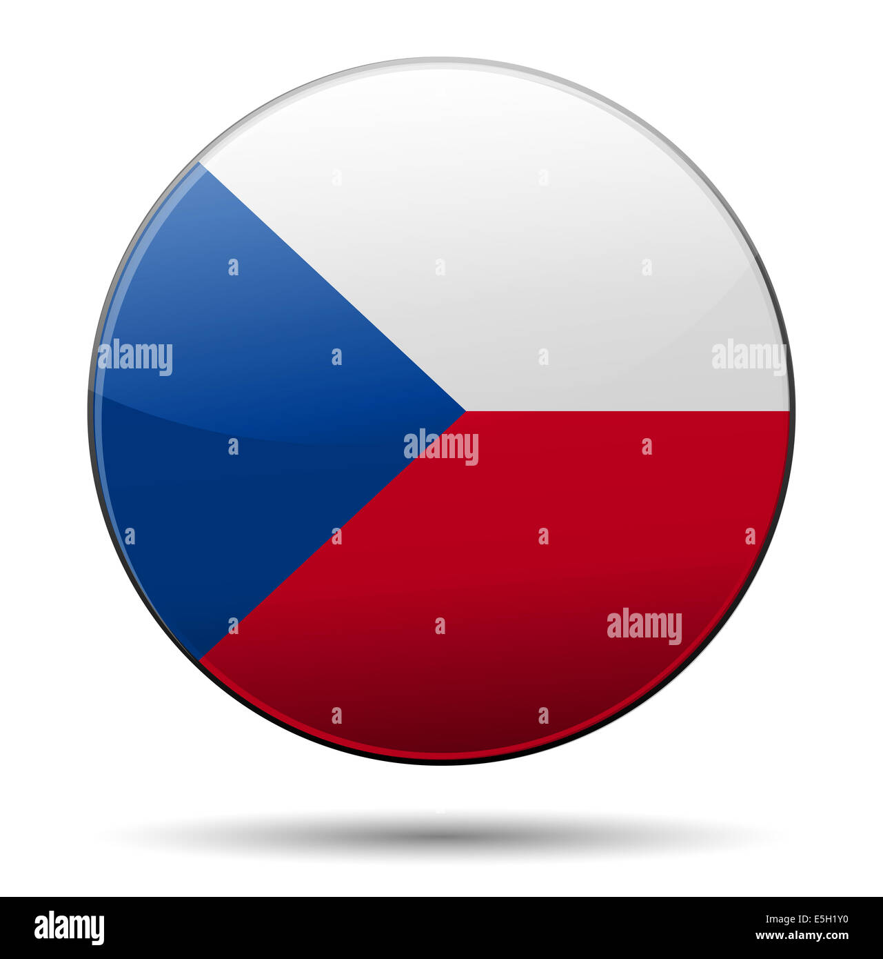 Czech republic flag button with reflection and shadow. Isolated glossy flag. Stock Photo
