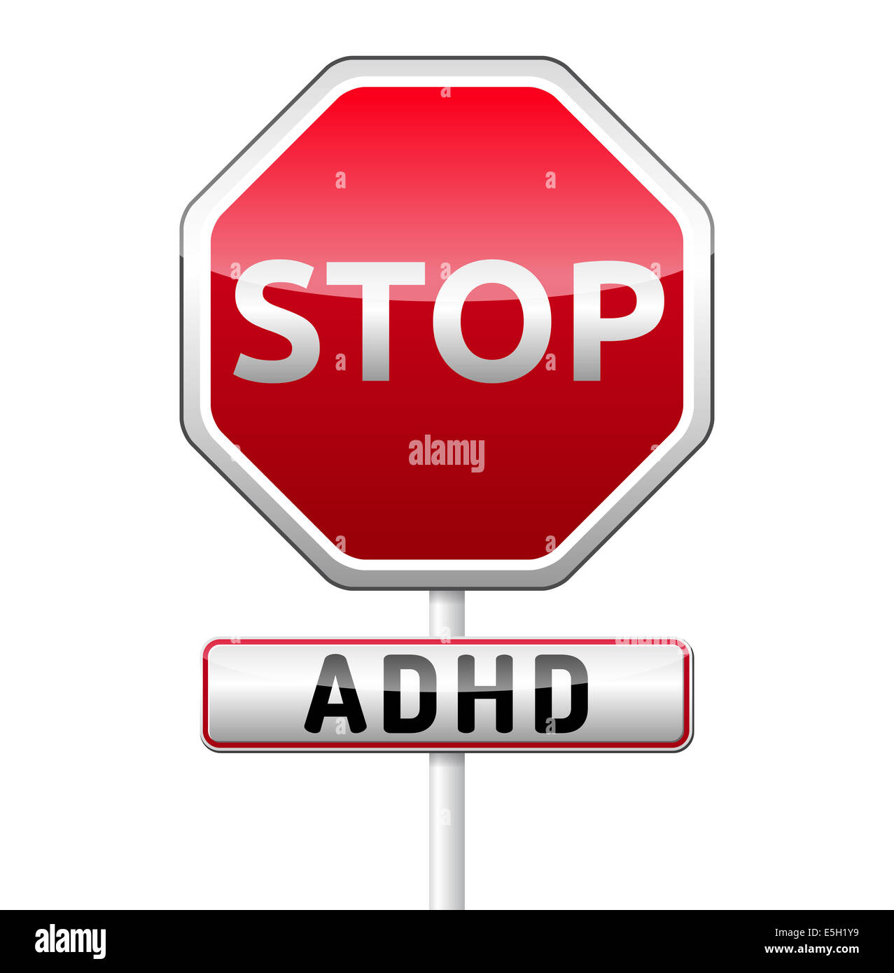 ADHD - Attention deficit hyperactivity disorder - isolated sign with reflection and shadow on white background Stock Photo