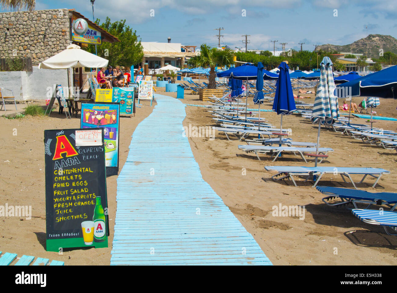 Main beach, Faliraki resort, Rhodes island, Dodecanese islands, Greece, Europe Stock Photo