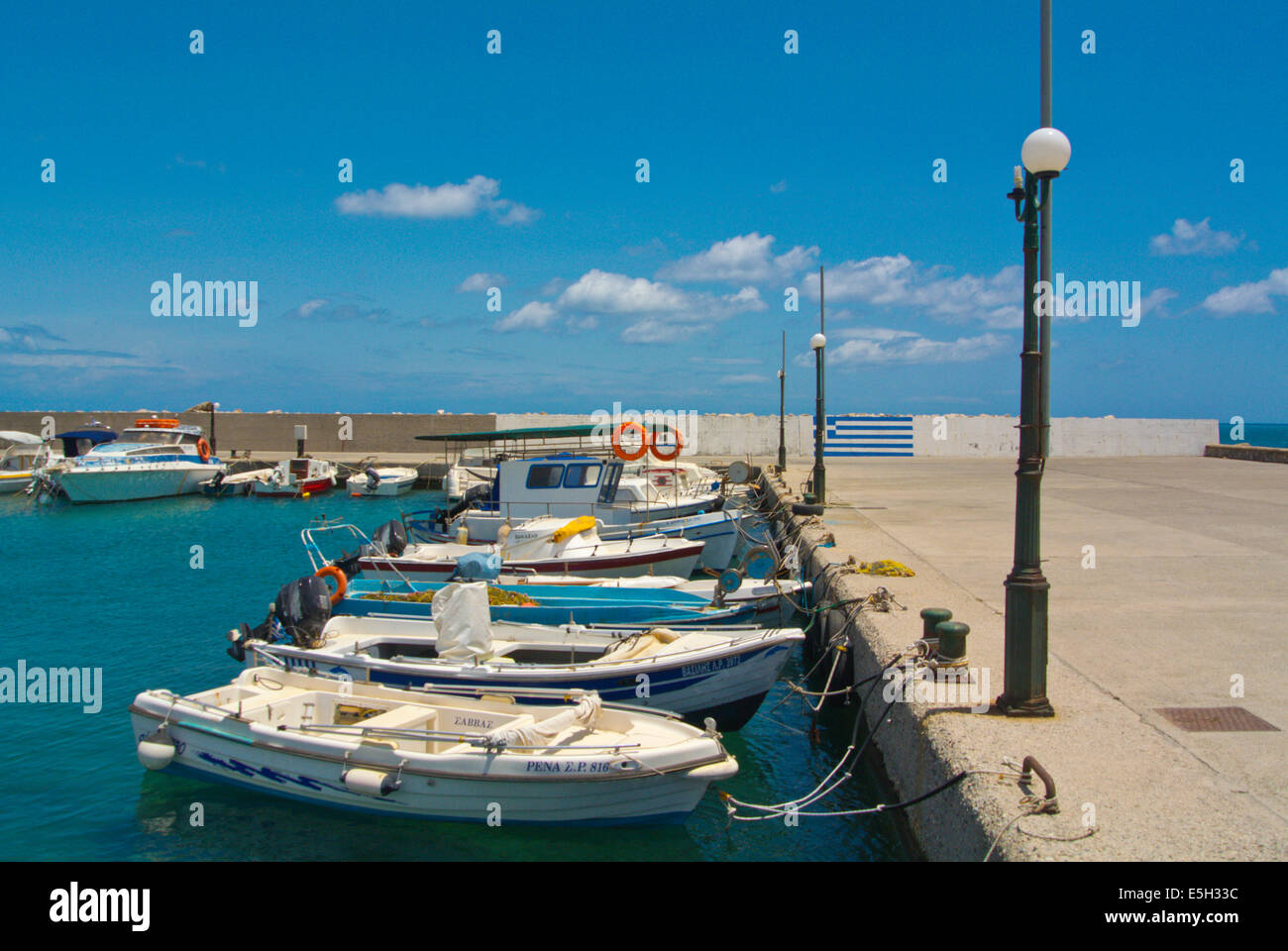 Boats in port, Faliraki resort, Rhodes island, Dodecanese islands, Greece, Europe Stock Photo