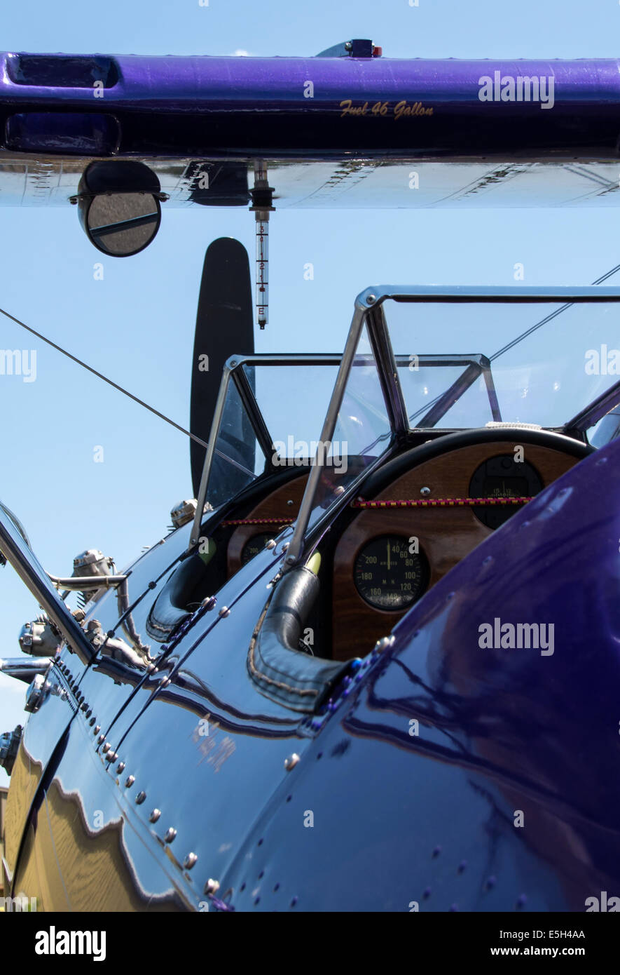 Image of the cockpits and propeller of a classic Stearman. Stock Photo
