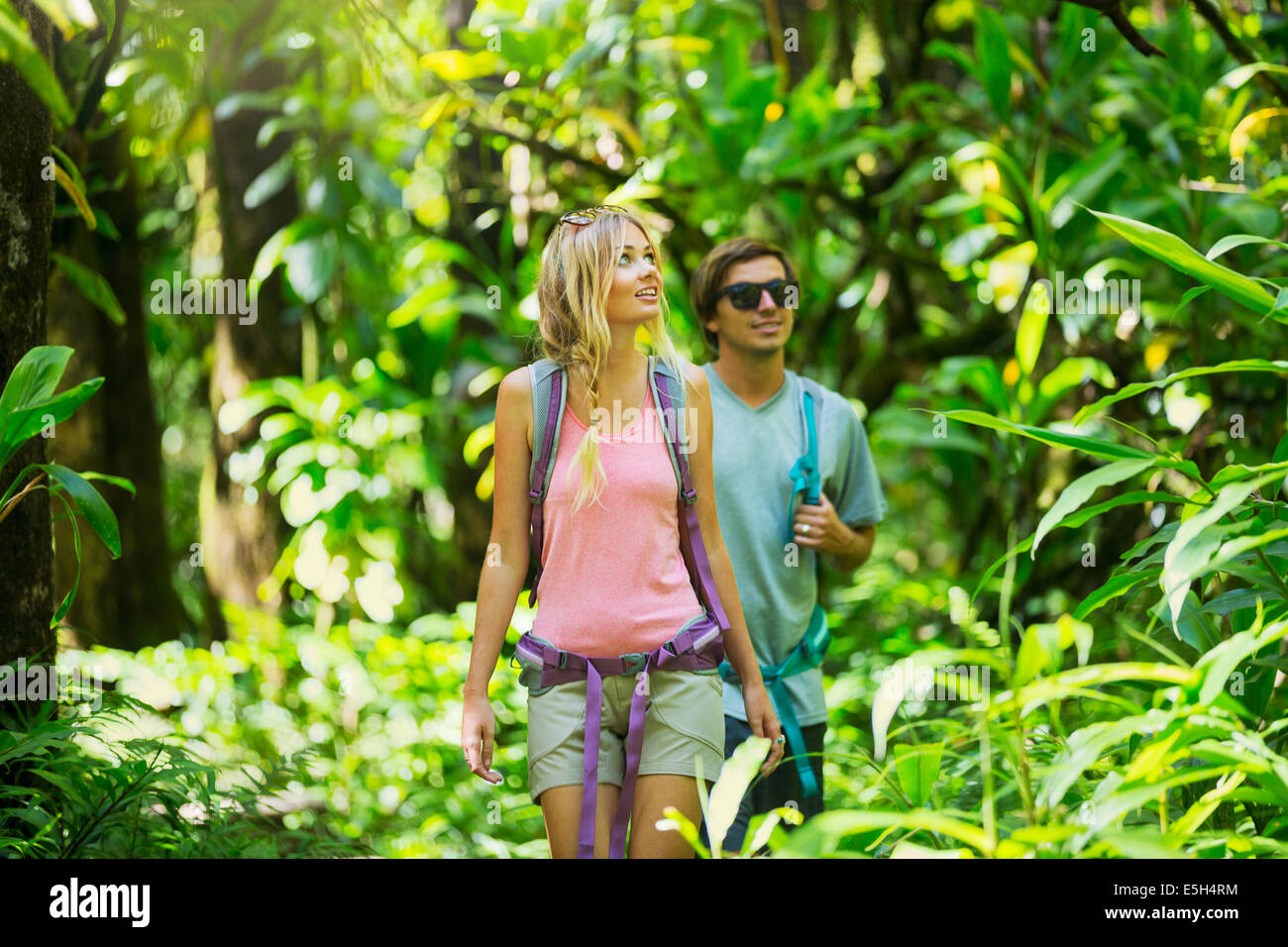 Attractive young couple having fun together outdoors on hike Stock ...