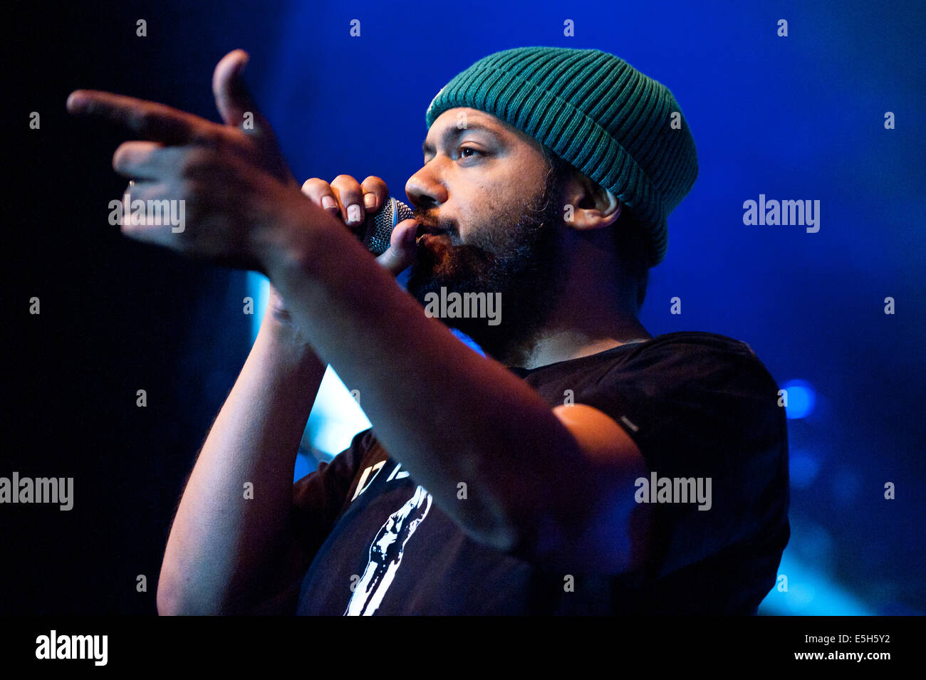 Freiburg, Germany. 31st July, 2014. German rapper and hip hop artist from Hamburg Samy Deluxe performed live with his band Dlx at the ZMF music festival in Freiburg, Germany. Photo: Miroslav Dakov/ Alamy Live News Stock Photo