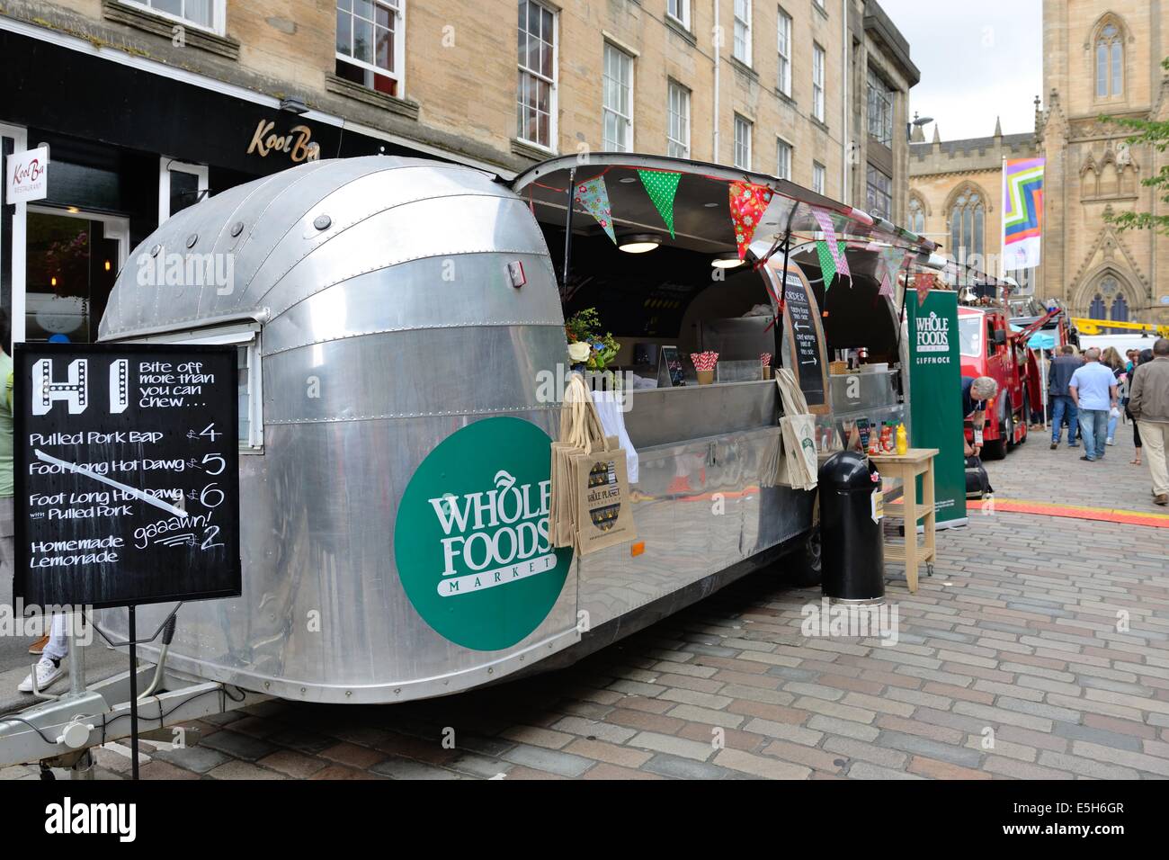 The mobile Whole Foods trailer at the Merchant city festival in Glasgow city centre, Scotland Stock Photo