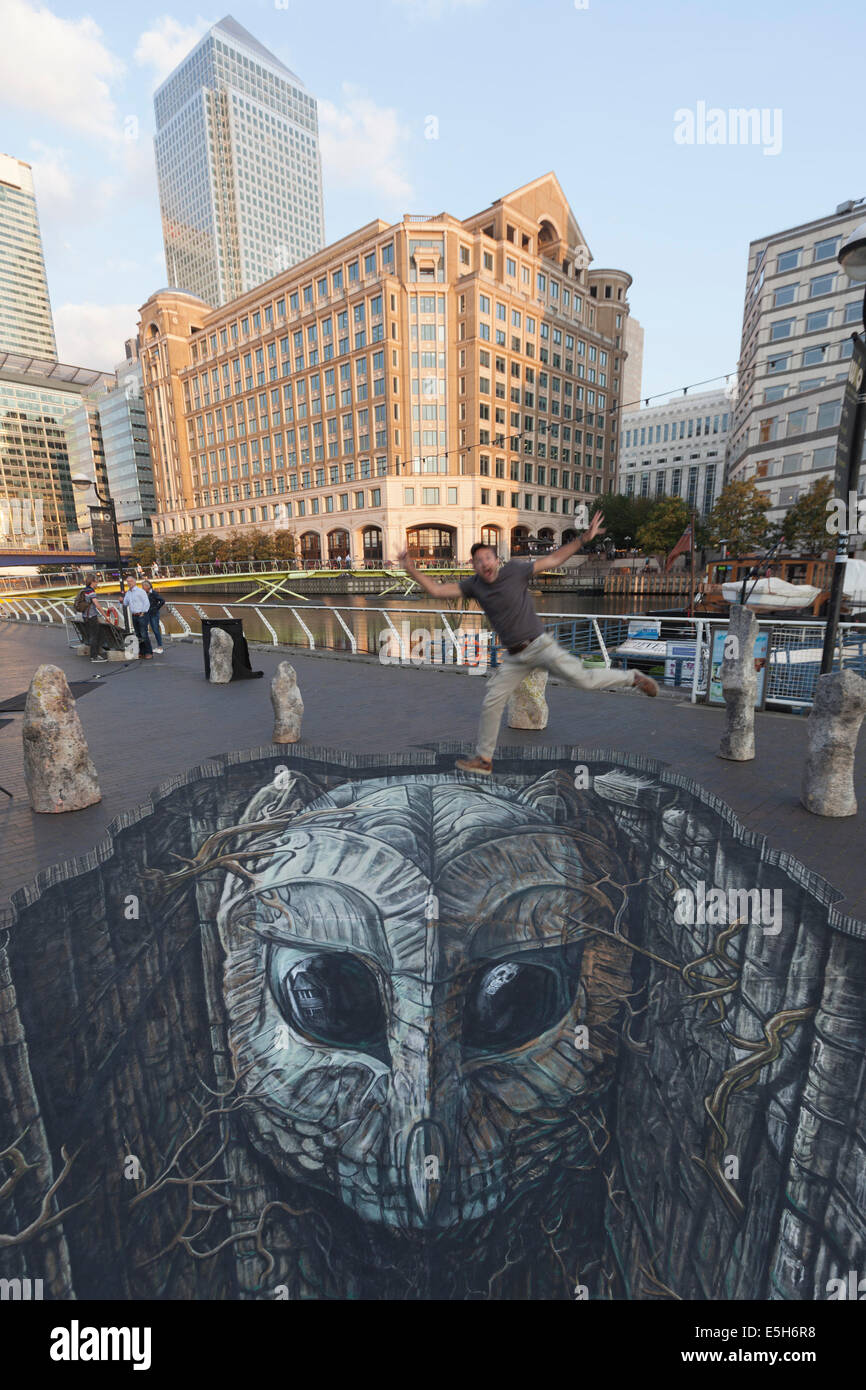 Launch of feature film Blackwood with 3D artwork by Joe Hill in Canary Wharf, London. Stock Photo