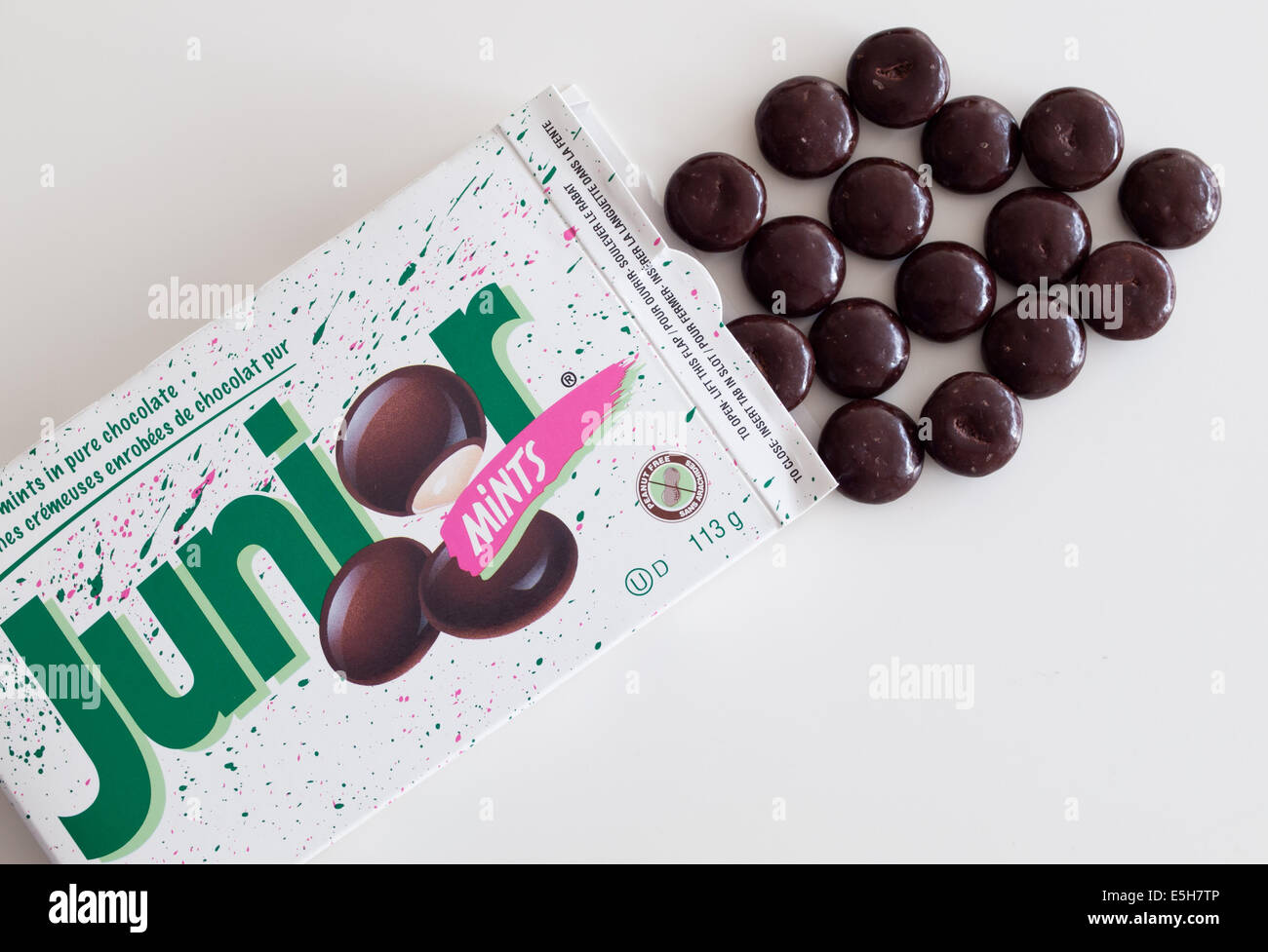 A box of Junior Mints candy. Stock Photo