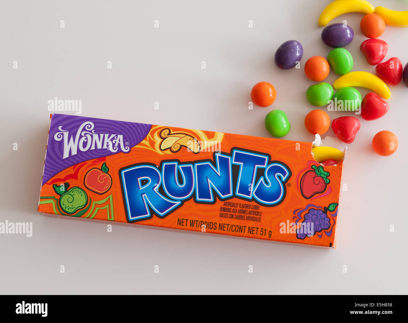A box of Runts (or Fruit Runts) candy. These hard candies are sold by Nestlé under the Willy