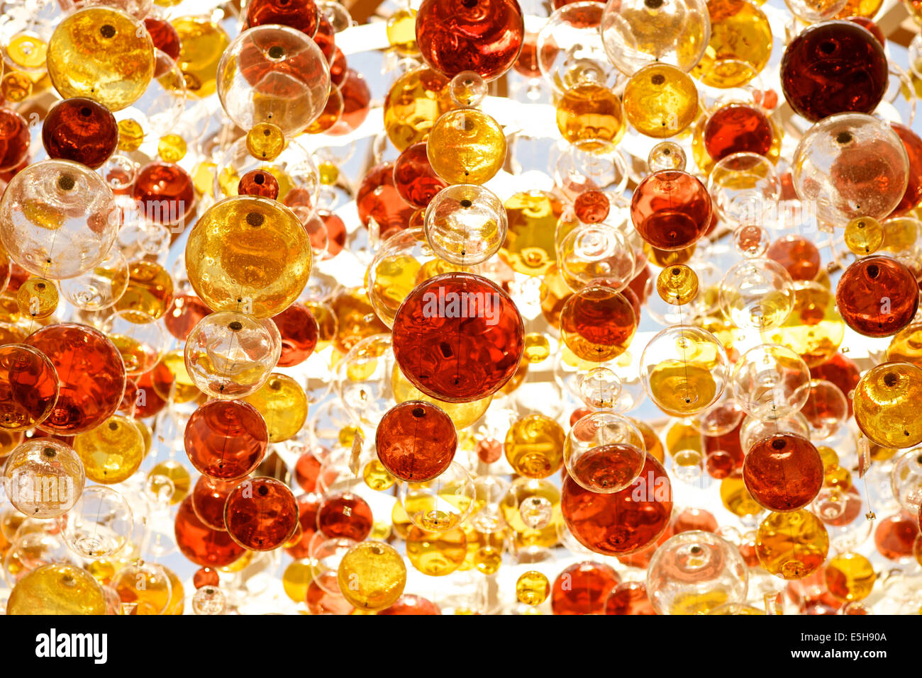 Ceiling with colorful sphere balls ceiling decorations Stock Photo Alamy