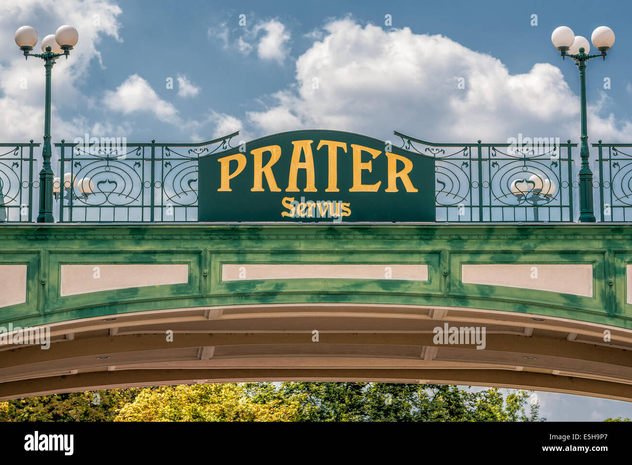 Welcome sign at the entry of the public Prater Park in Vienna Stock Photo