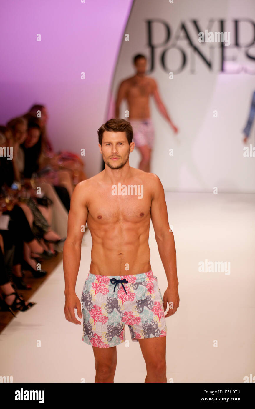 David Jones Elizabeth Street store, level 7, Sydney, NSW, Australia. 30 July 2014. David Jones Menswear Ambassador Jason Dundas wearing designs by The Rocks Push on the catwalk at the David Jones Spring/ Summer Fashion Launch. Copyright Credit:  2014 Richard Milnes/Alamy Live News Stock Photo