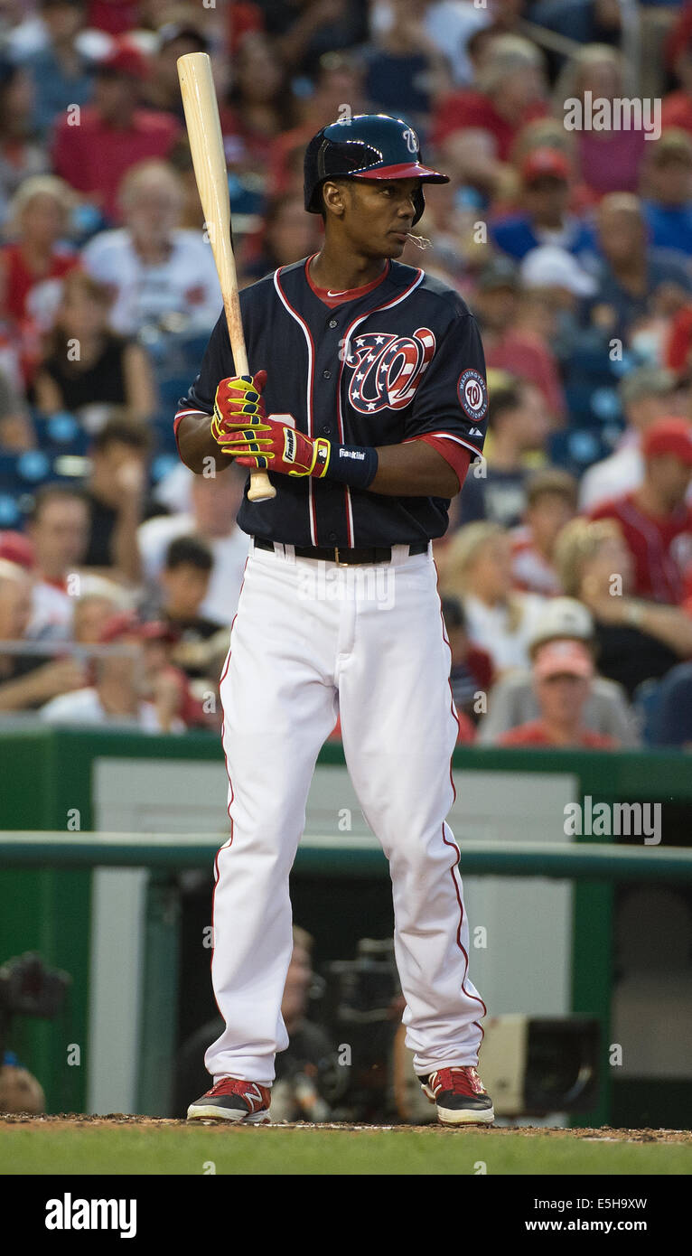 Washington DC, USA. 15th Aug, 2014. Washington Nationals right fielder Michael Taylor (18) at bat against the Pittsburgh Pirates during their game at Nationals Park in Washington, D.C, Friday, August 15, 2014. Credit:  Harry Walker/Alamy Live News Stock Photo