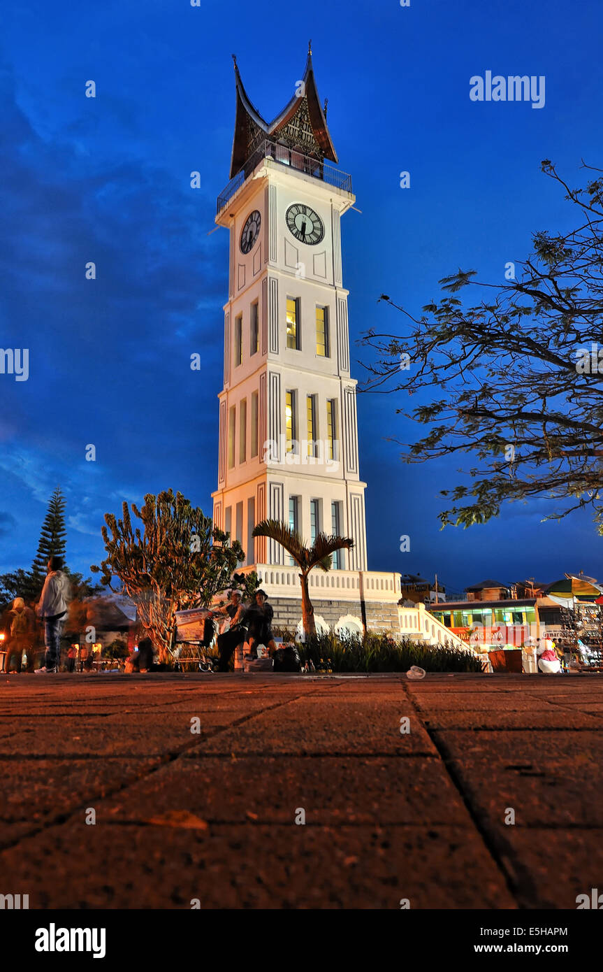 Dominating the centre of Bukittinggi is Jam Gadang nicknames of West Sumatera 'Big Ben'. The clock was constructed by the Dutch Stock Photo
