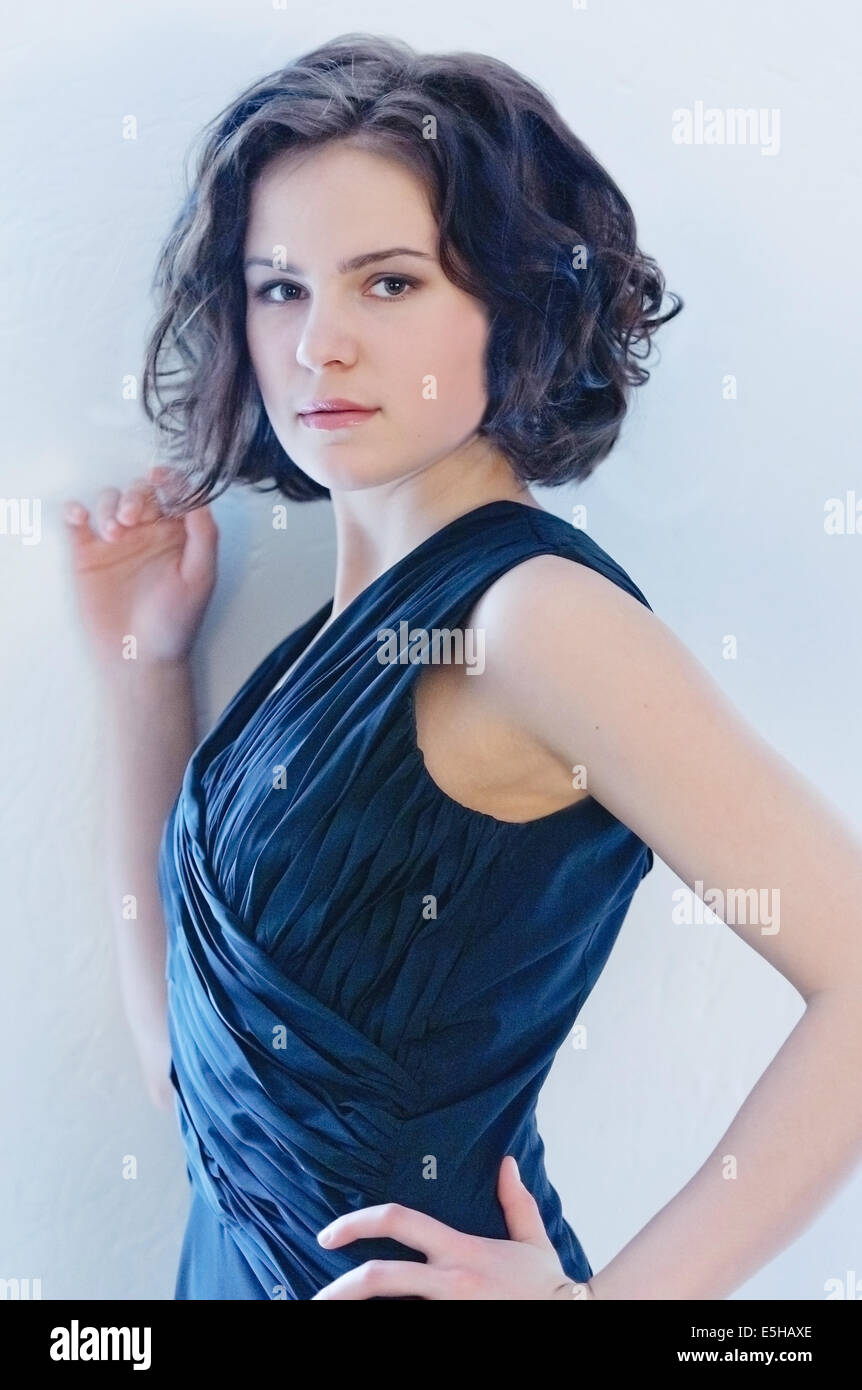 Portrait of a girl in black dress Stock Photo - Alamy