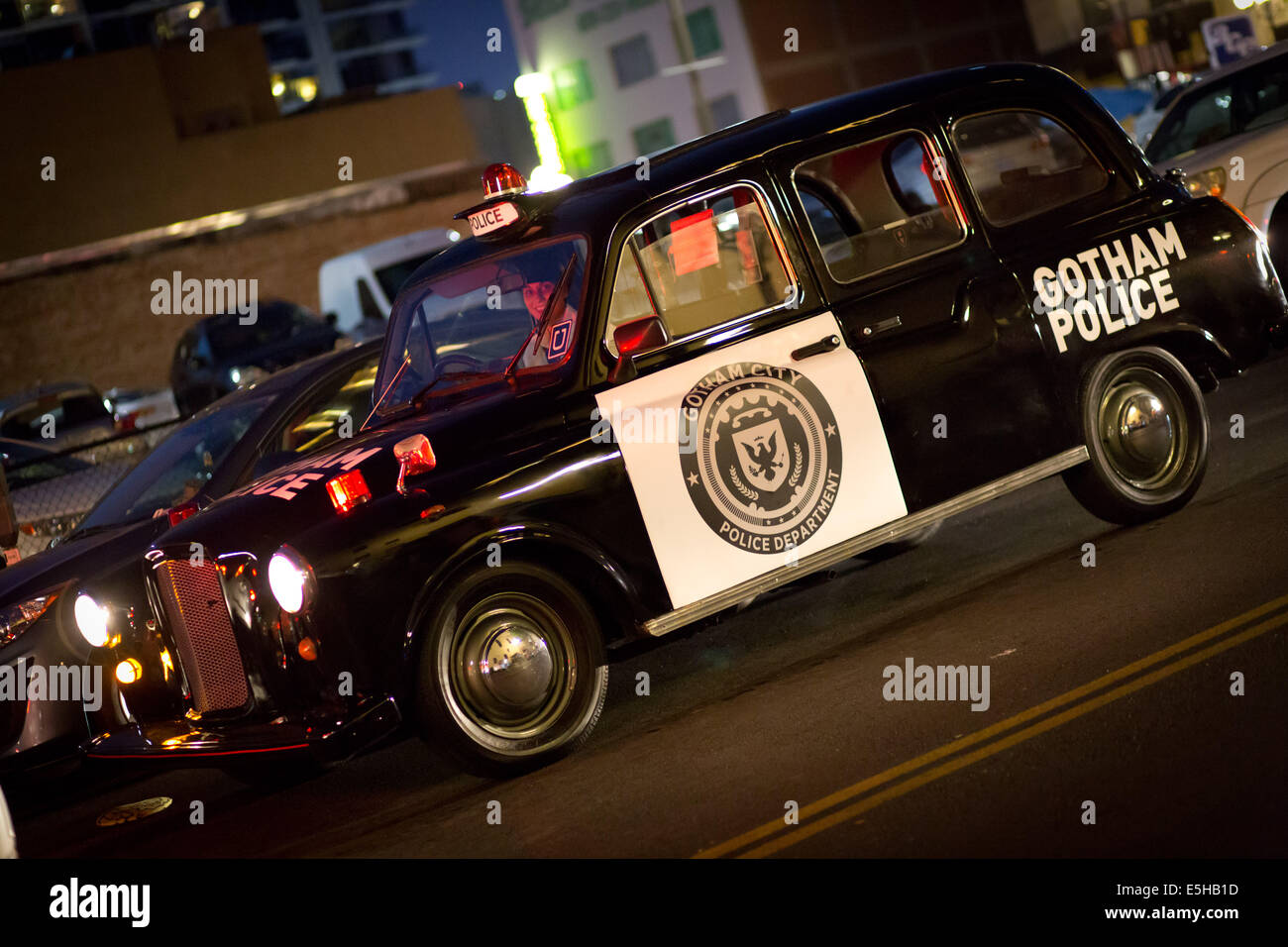Gotham Police Car At The Gaslampquarter Giving Free Rides Sponsored By Uber Close To The Comic Con An Annually Exhibition About Anime Manga Comics Video Games Etc In July 2014 Stock Photo