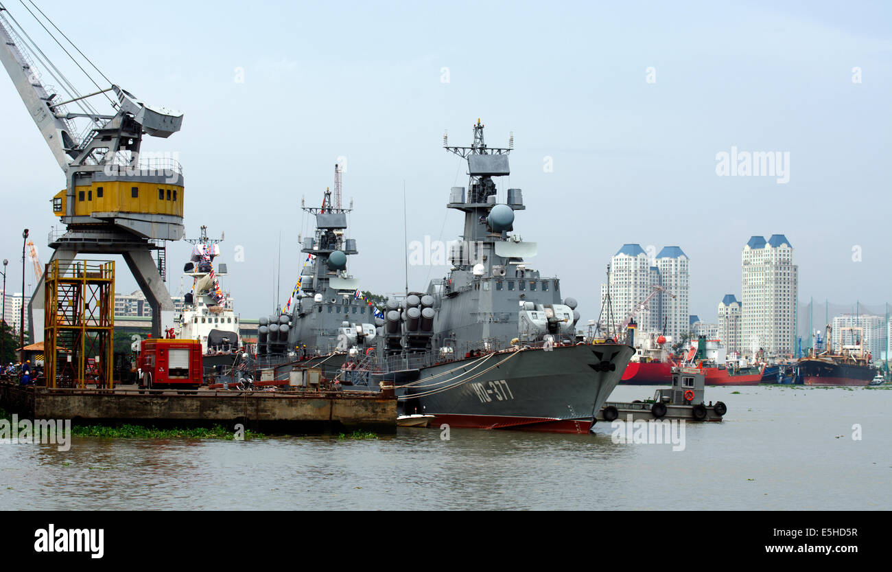 The first high-speed missile boats made by Vietnam, docked in Ho Chi Minh City, Vietnam. Stock Photo
