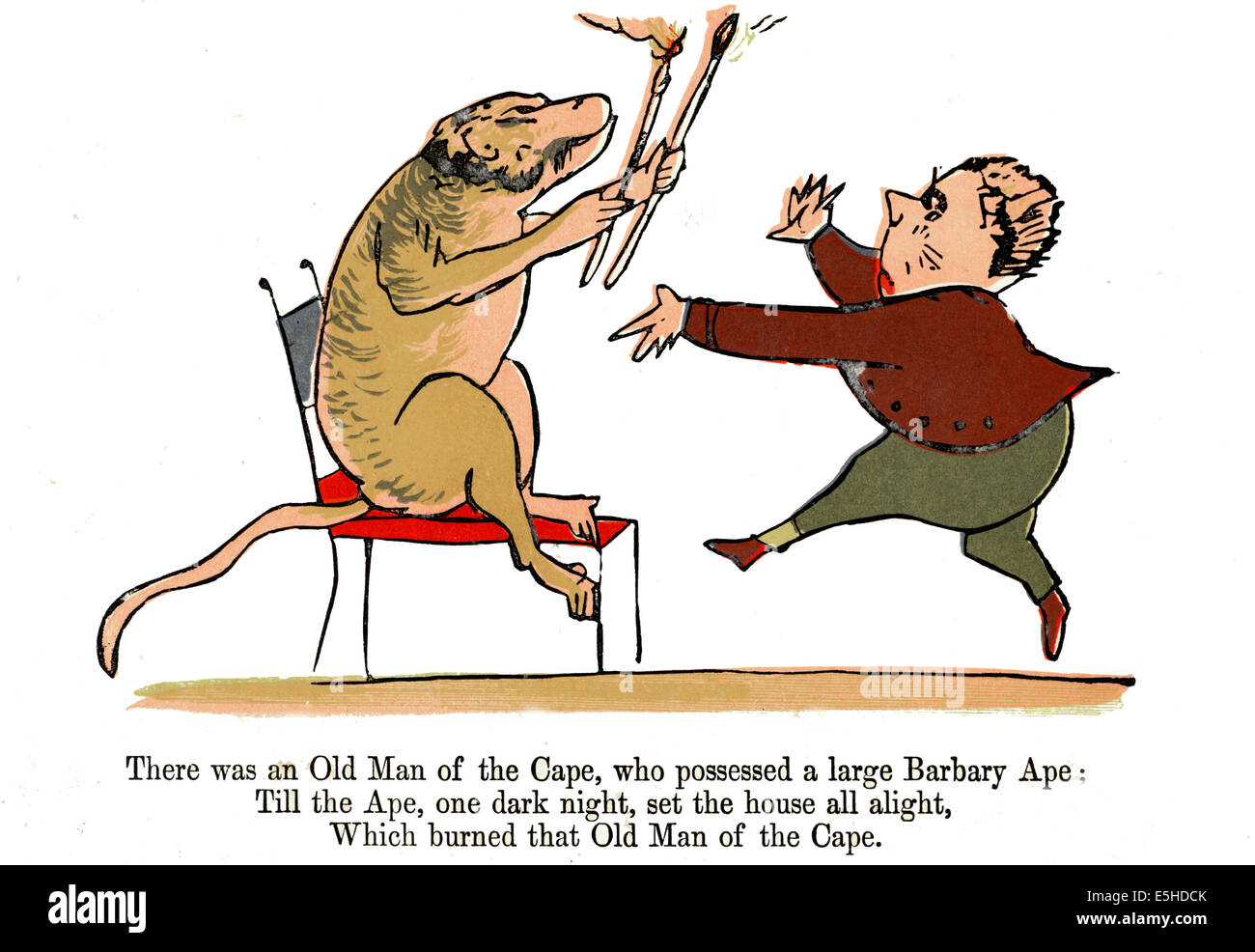 There was an old  old man of the Cape -  illustrated limerick by Edward Lear Stock Photo