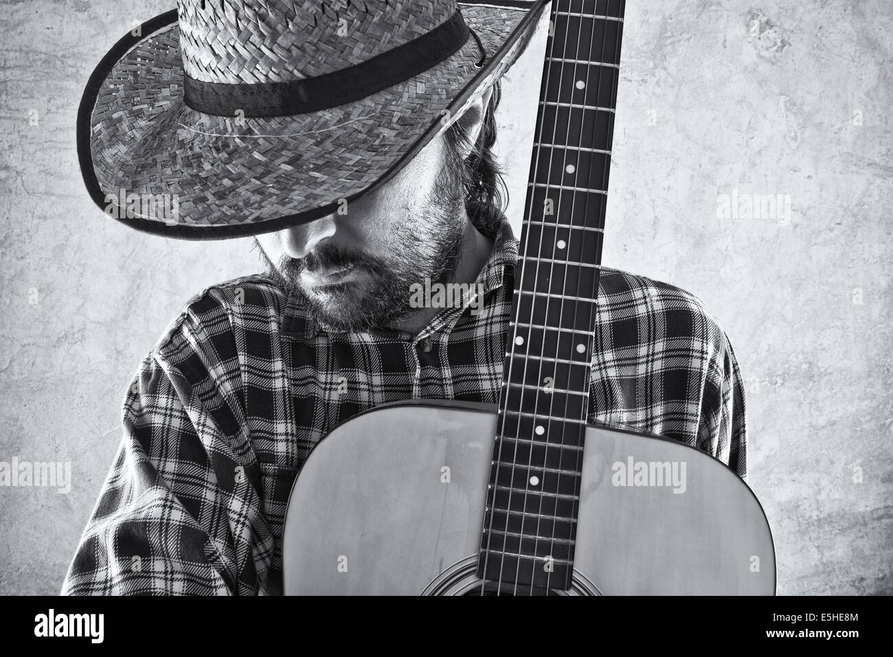 Western Country Cowboy Musician With Guitar Black And White Stock Photo Alamy