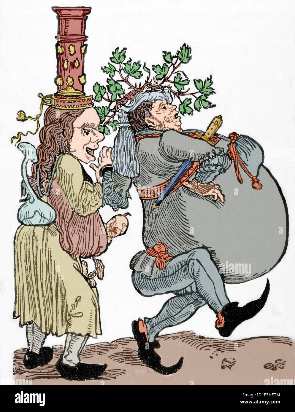 Martin Luther (1483-1546). German reformer. Caricature of Martin Luther and his wife Katharina von Bora (1499-1552). Colored. Stock Photo