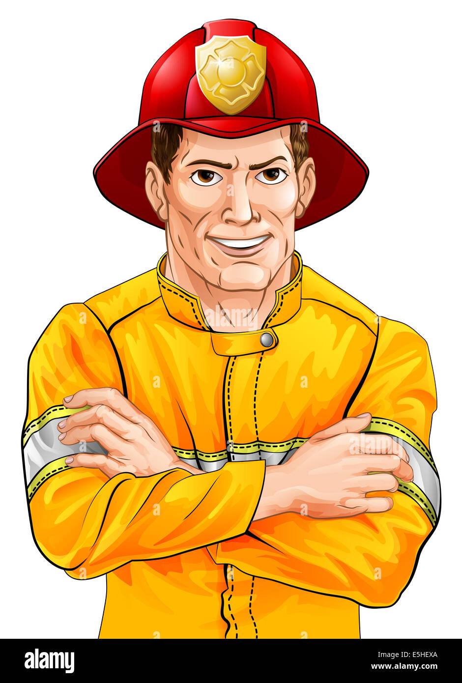 An illustration of a happy handsome firefighter fireman with his arms ...