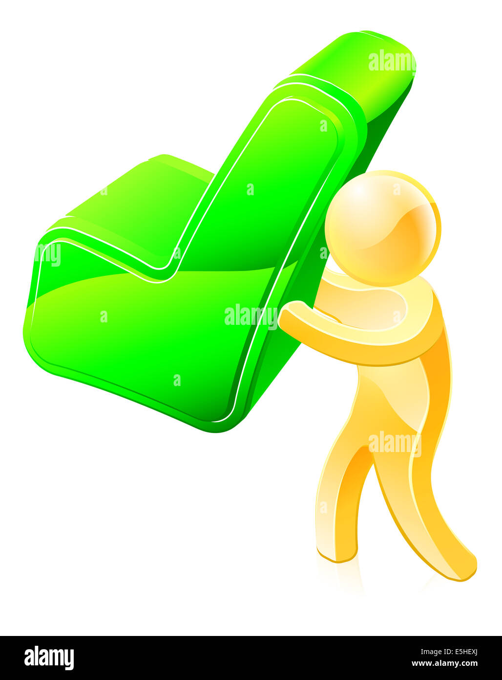 A conceptual illustration of a person holding green tick icon Stock Photo