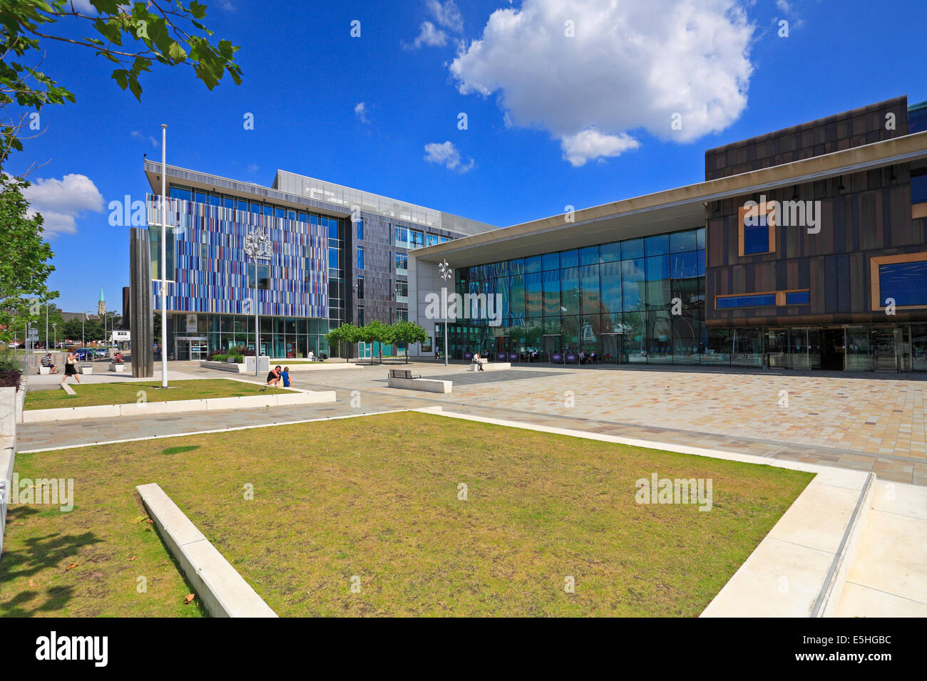 Sir Nigel Gresley Square, Civic Office and Cast Performance Venue, Waterdale, Doncaster, South Yorkshire, England, UK. Stock Photo