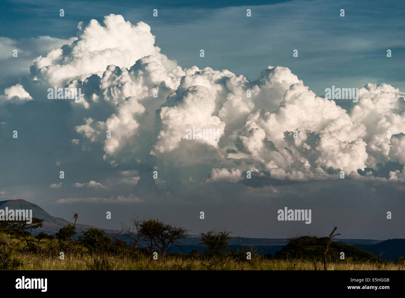 Cloud formation above savannas of  Nambiti Reserve, Kwa-Zulu Natal, South Africa Stock Photo