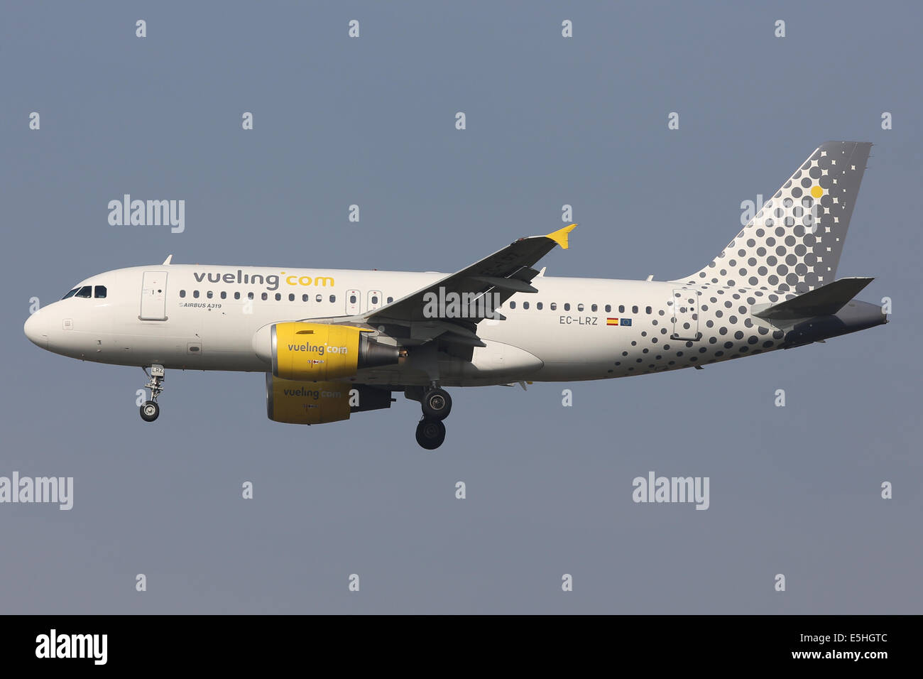 Vueling Airlines Airbus A319 arrives at London Heathrow from Barcelona, Spain Stock Photo