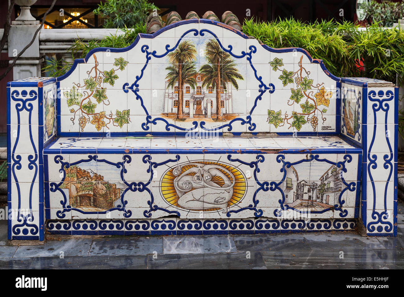 Spain Andalucia, Marbella, Ceramic seat in Paseo Alameda Stock Photo