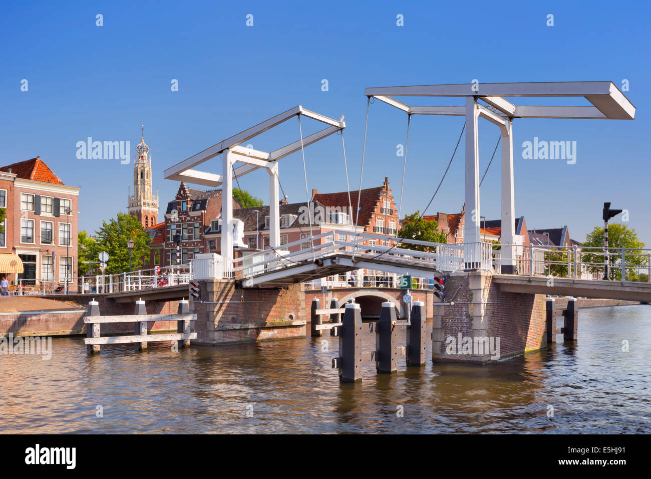 Draw bridge over the river Spaarne in the city of Haarlem, The Netherlands Stock Photo