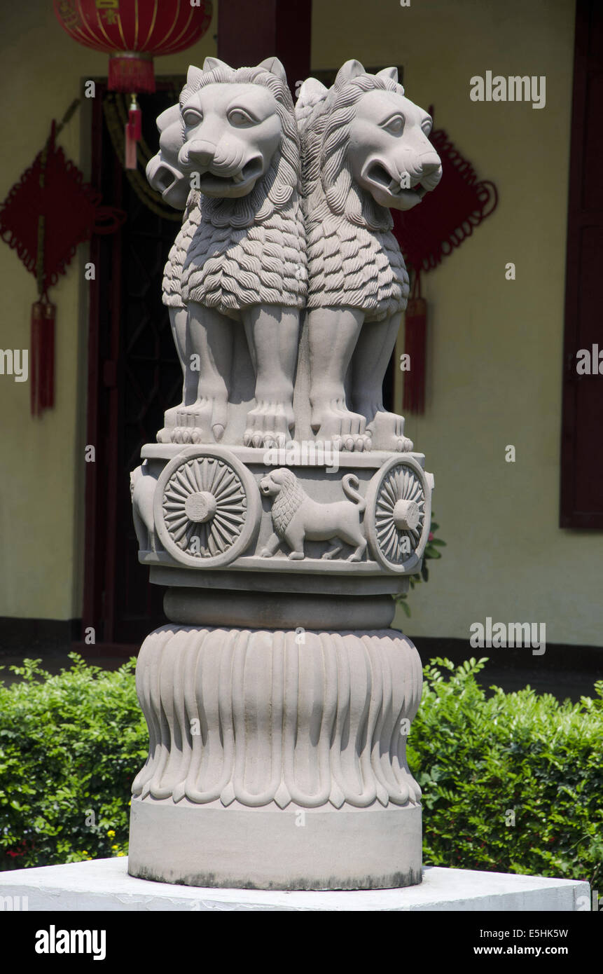 Replica of the National Emblem of India, Chinese Temple Complex, Sarnath, Uttar Pradesh, India Stock Photo