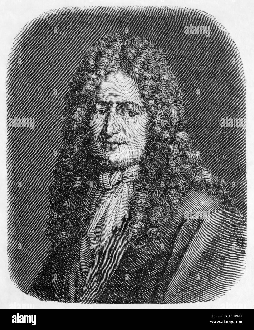 Gottfried Wilhelm von Leibniz(1646 -1716). German mathematician and philosopher. Engraving. Universal History. 19th century. Stock Photo
