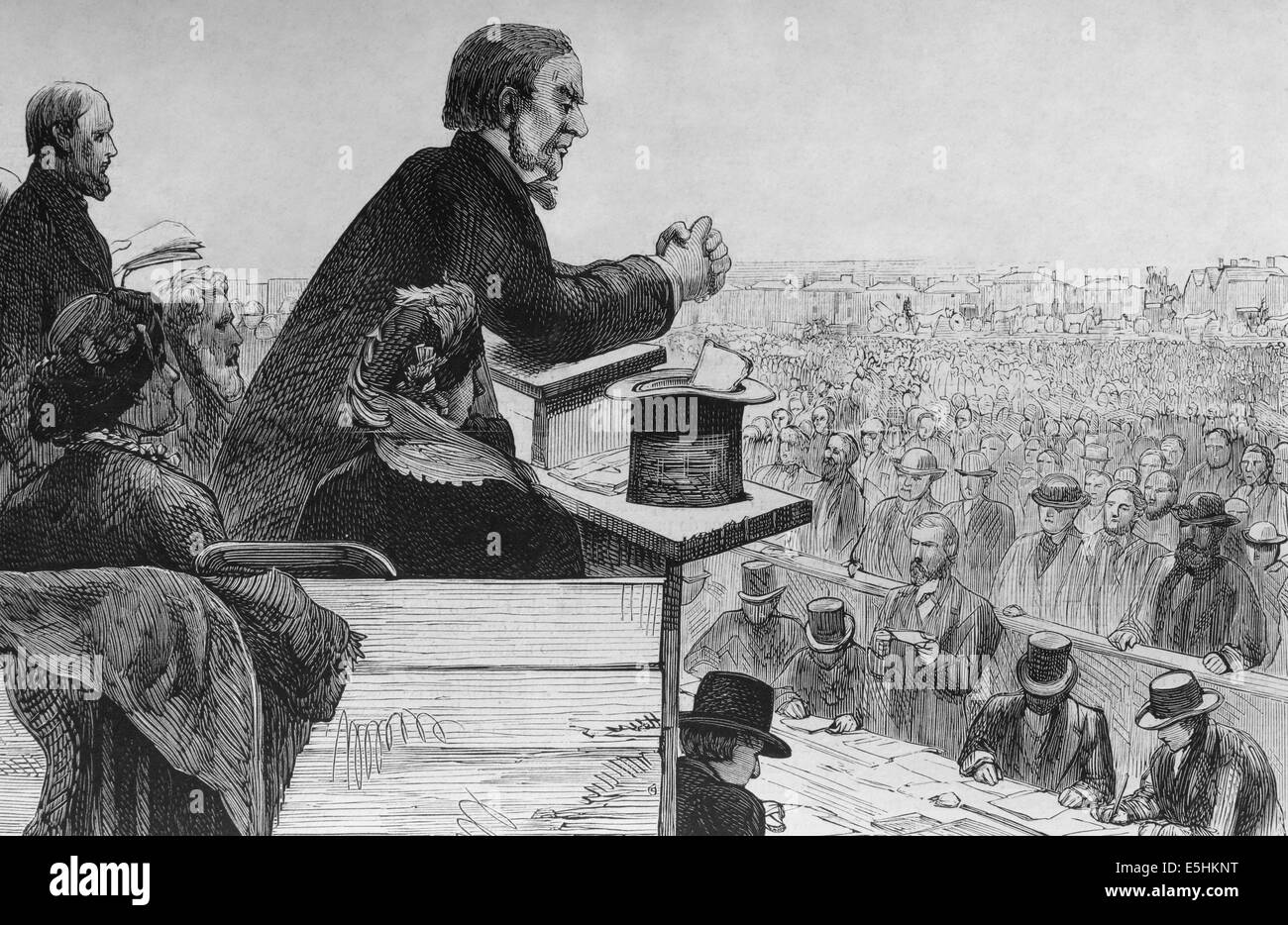 William Gladstone (1809- 1898) British Liberal statesman. Engraving by Rico, Spain, 1877. Stock Photo