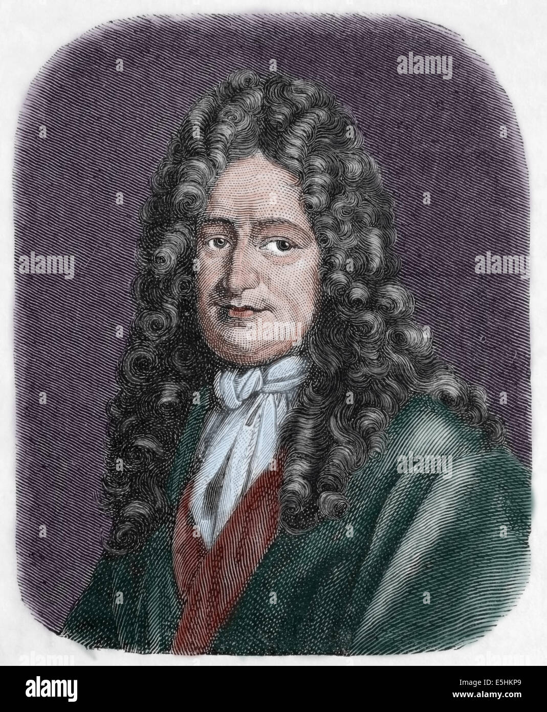 Gottfried Wilhelm von Leibniz(1646-1716). German mathematician and philosopher. Engraving. Universal History. 19th century. Lat Stock Photo