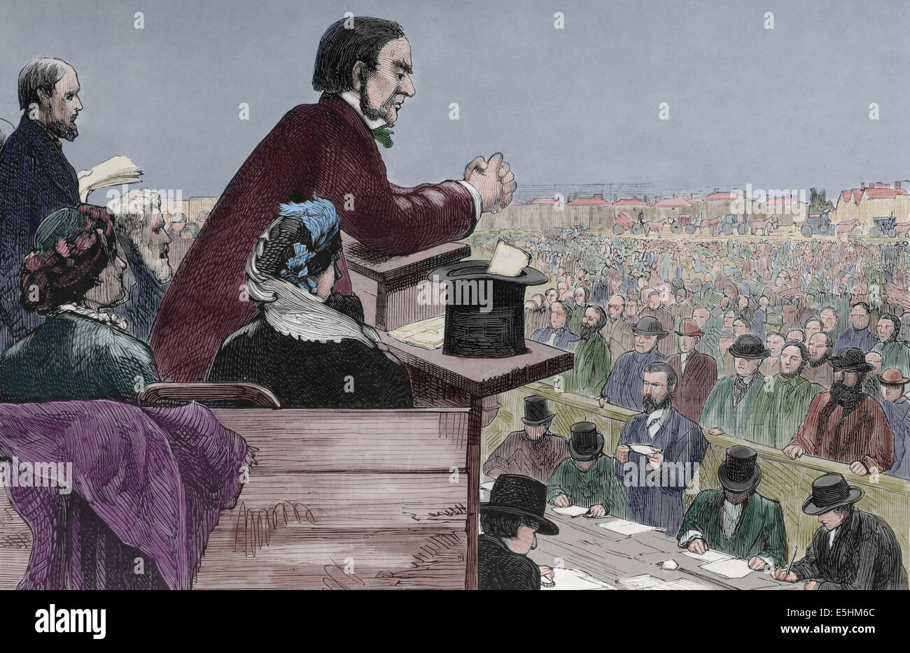 William Gladstone (1809- 1898) British Liberal statesma. Engraving by Rico, Spain, 1877. Later colouration. Stock Photo