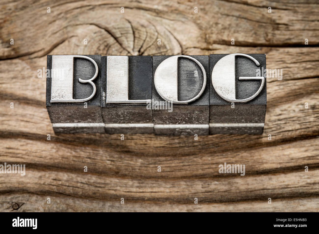 blog word in letterpress metal type printing blocks against weathered grained wood Stock Photo