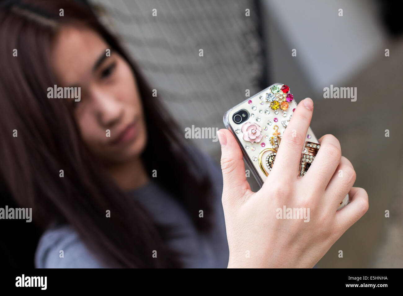 A girl is taking selfies. Stock Photo