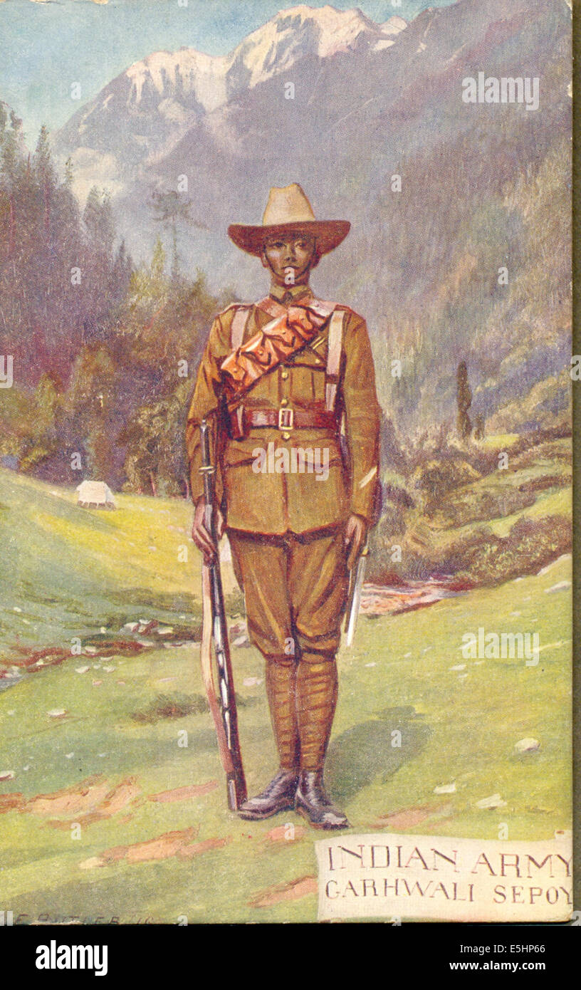 Indian Army Garhwali Sepoy by artist C E Butler. Stock Photo